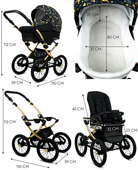 Kočárek Baby Lux Margaret Alu Gold - rozměry