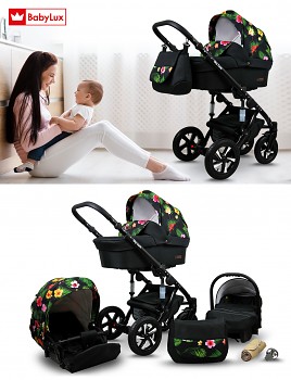 Kočárek Baby Lux Sky Lark Soft Alu Black v provedení Paradise Flowers