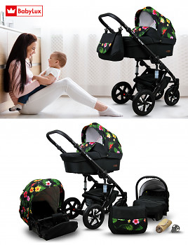 Kočárek Raf-Pol Sky Lark Soft Alu Black v provedení Paradise Flowers