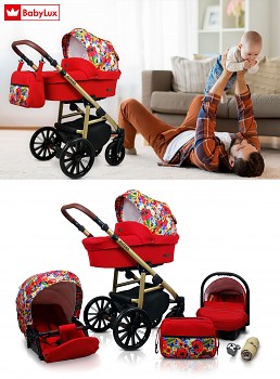 Kočárek Baby Lux Aspero v provedení Red Tulips