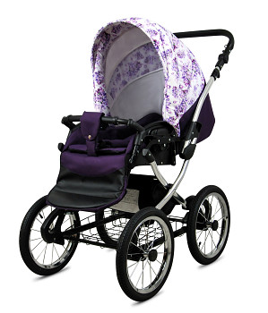 Kočárek Baby Lux Classic Silver Alu Lilac Flowers
