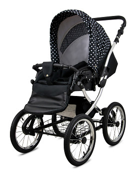 Kočárek Baby Lux Classic Silver Alu White Dots