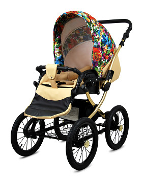 Kočárek Baby Lux Classic Gold Alu Jungle Flowers