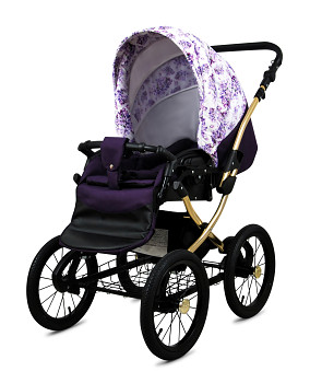 Kočárek Baby Lux Classic Gold Alu Lilac Flowers