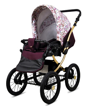 Kočárek Baby Lux Classic Gold Alu Maroon Flowers