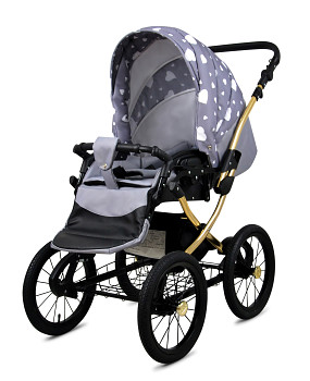 Kočárek Baby Lux Classic Gold Alu Silver Hearts