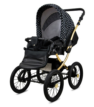 Kočárek Baby Lux Classic Gold Alu White Dots
