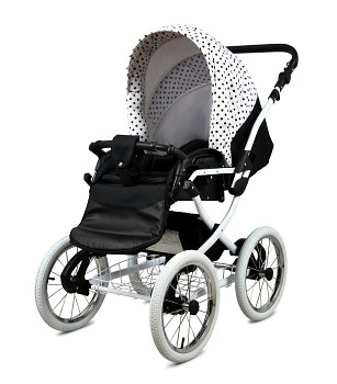 Kočárek Baby Lux Classic White Alu Black Dots