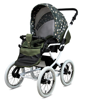 Kočárek Baby Lux Classic White Alu Olive Stars