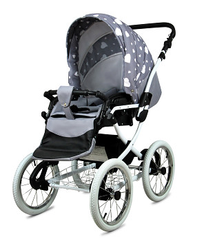 Kočárek Baby Lux Classic White Alu Silver Hearts