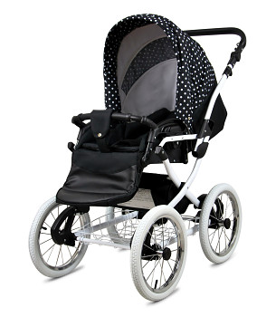 Kočárek Baby Lux Classic White Alu White Dots