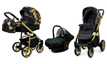 Kočárek Baby Lux Colorlux Alu Gold Gold Jungle s autosedačkou za příplatek