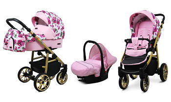 Kočárek Baby Lux Colorlux Alu Gold Bouquets Peony On White s autosedačkou za příplatek