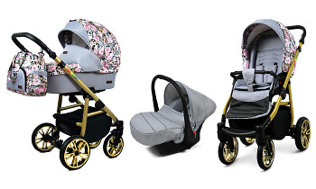 Kočárek Baby Lux Colorlux Alu Gold Albion Roses On Leopard s autosedačkou za příplatek