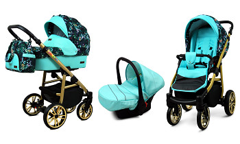 Kočárek Baby Lux Colorlux Alu Gold Green Garden s autosedačkou za příplatek