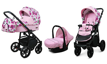 Kočárek Baby Lux Colorlux Alu Black Bouquets Peony On White s autosedačkou za příplatek
