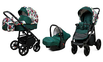 Kočárek Baby Lux Colorlux Alu Black Chili Flowers s autosedačkou za příplatek