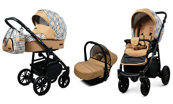 Kočárek Baby Lux Colorlux Alu Black Gold Houndstooth s autosedačkou za příplatek