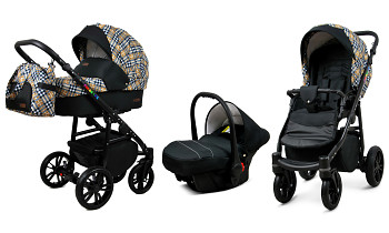 Kočárek Baby Lux Colorlux Alu Black Gold Grille s autosedačkou za příplatek