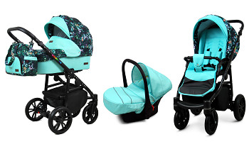 Kočárek Baby Lux Colorlux Alu Black Green Garden s autosedačkou za příplatek