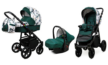 Kočárek Baby Lux Colorlux Alu Black Lilac Flowers On Grey s autosedačkou za příplatek
