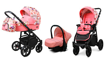 Kočárek Baby Lux Colorlux Alu Black Pansies And Roses s autosedačkou za příplatek