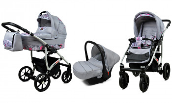 Kočárek Baby Lux Largo Pink Owl s autosedačkou za příplatek
