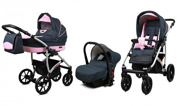 Kočárek Baby Lux Largo Grey Light Pink s autosedačkou za příplatek