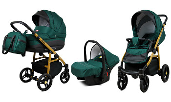 Kočárek Baby Lux Axel Alu Gold Bottle Green s autosedačkou za příplatek