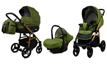 Kočárek Baby Lux Axel Alu Gold Olive s autosedačkou za příplatek