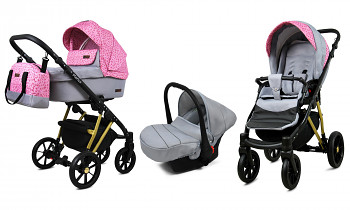 Kočárek Baby Lux Marlux Magnetic Alu Gold Small Roses of Pink s autosedačkou za příplatek