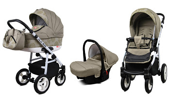 Kočárek Baby Lux Alu Way Khaki Monstera Leaves s autosedačkou za příplatek
