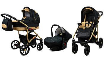 Kočárek Baby Lux Largo Gold Black Coffe s autosedačkou za příplatek
