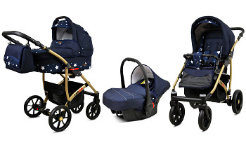 Kočárek Baby Lux Largo Gold Navy Blue Star s autosedačkou za příplatek