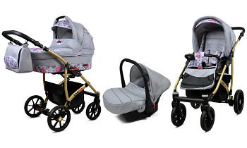 Kočárek Baby Lux Largo Gold Pink Owl s autosedačkou za příplatek