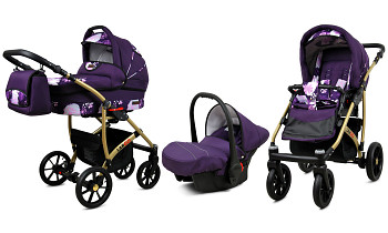 Kočárek Baby Lux Largo Gold Violet Flowers s autosedačkou za příplatek