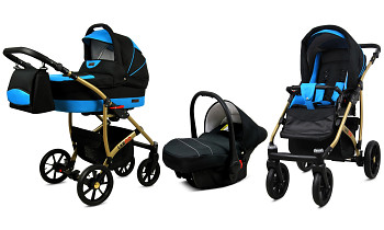 Kočárek Baby Lux Largo Gold Black Aqua s autosedačkou za příplatek