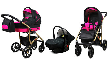 Kočárek Baby Lux Largo Gold Black Magenta s autosedačkou za příplatek