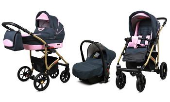 Kočárek Baby Lux Largo Gold Grey Light Pink s autosedačkou za příplatek