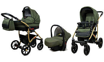 Kočárek Baby Lux Largo Gold Olive Black s autosedačkou za příplatek