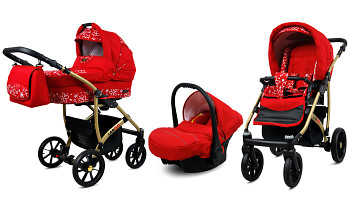 Kočárek Baby Lux Largo Gold Red Flowers s autosedačkou za příplatek
