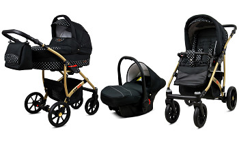 Kočárek Baby Lux Largo Gold White Dots s autosedačkou za příplatek