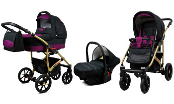 Kočárek Baby Lux Largo Gold Black Purple s autosedačkou za příplatek