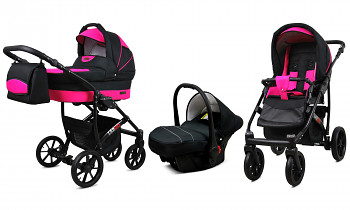 Kočárek Baby Lux Largo Black Black Magenta s autosedačkou za příplatek
