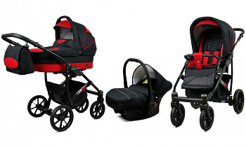 Kočárek Baby Lux Largo Black Black Red s autosedačkou za příplatek