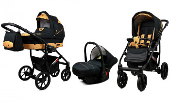 Kočárek Baby Lux Largo Black Gold Star s autosedačkou za příplatek