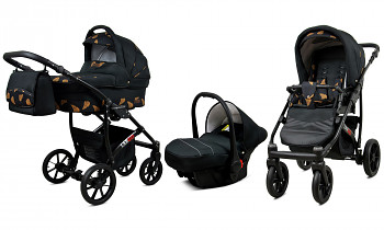 Kočárek Baby Lux Largo Black Gold Wings s autosedačkou za příplatek