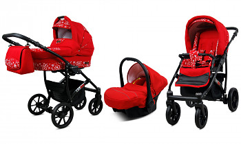 Kočárek Baby Lux Largo Black Red Flowers s autosedačkou za příplatek