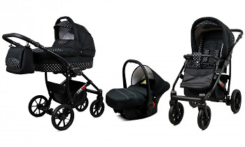 Kočárek Baby Lux Largo Black White Dots s autosedačkou za příplatek