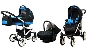Kočárek Baby Lux Largo White Black Aqua s autosedačkou za příplatek